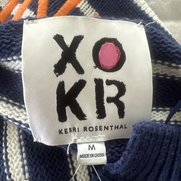 KERI ROSENTHAL XOKR Sweater Womens Medium Blue Stripe Embroidered Sunshine - Picture 5 of 9